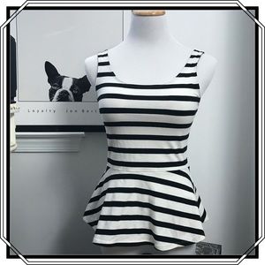 Express Black/White Stripped Peplum Top Size S